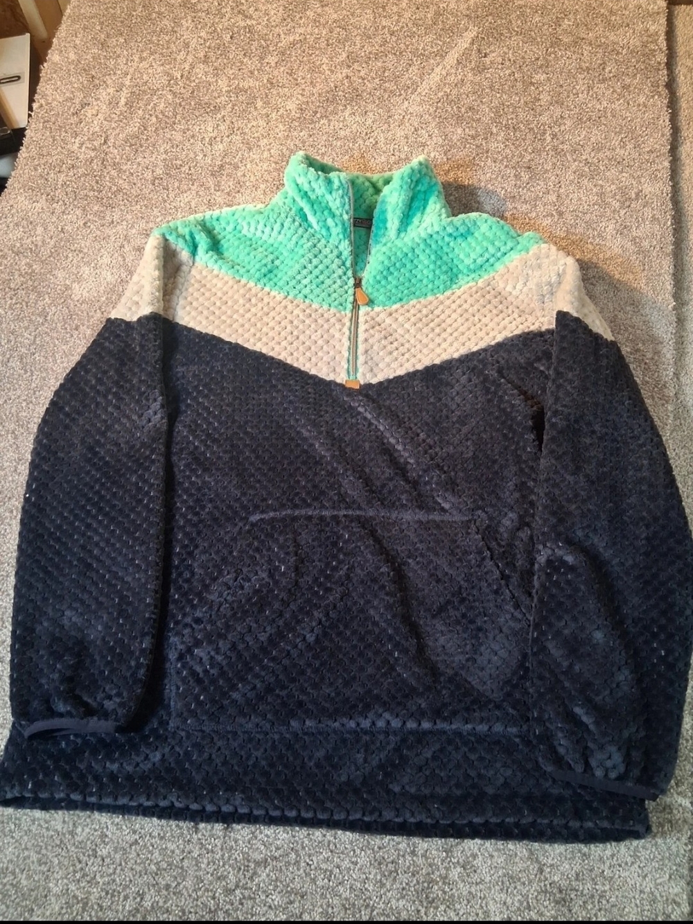 Glitzy Girlz 2XL Sherpa Pullover Colorblock Minky Popcorn Fleece Teal Navy